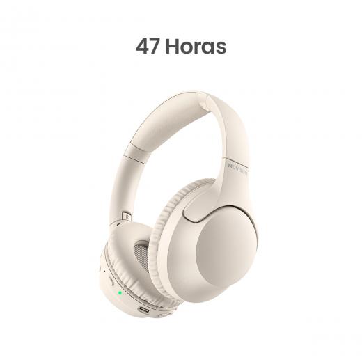 MOVISUN Urban Rock2 Beige – Audífonos Inalámbricos con Modo Bass, 47h de Reproducción, Bluetooth 5.3, Diseño Plegable y Controles Integrados