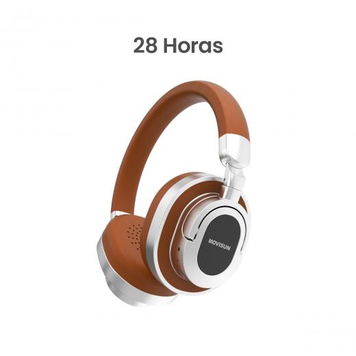 MOVISUN Urban Rock3 Marrón - Audífonos Inalámbricos Retro, Hasta 28H, Bluetooth, Diseño Plegable, Modo Juego, Micrófono, Tipo C, Entrada Auxiliar, Tipo Vintage