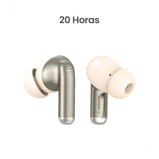MOVISUN T 22 Dorado – Audífonos Inalámbricos Bluetooth con Control Táctil, 20h de Autonomía, Micrófono, Estuche Tipo C, Sonido Estéreo, Compatibles con Android y iPhone