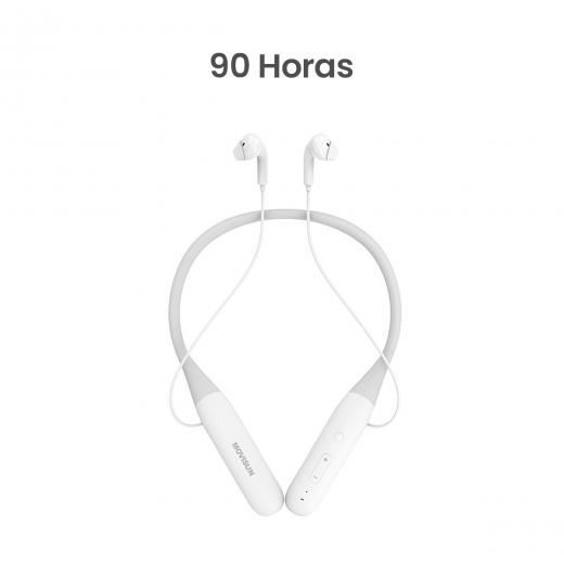 MOVISUN Flex Super4 Blanco – Audífonos Collar Magnéticos con 80h de Reproducción, Sonido Potente, Micrófono Incorporado, Bluetooth 5.3 y Controles Físicos
