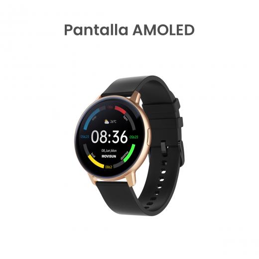 MOVISUN Smartwatch Watch ONE Dorado Negro – Pantalla AMOLED 1.43 pulgadas, Llamadas Bluetooth, IP67, Ritmo Cardíaco y Más de 20 Funciones