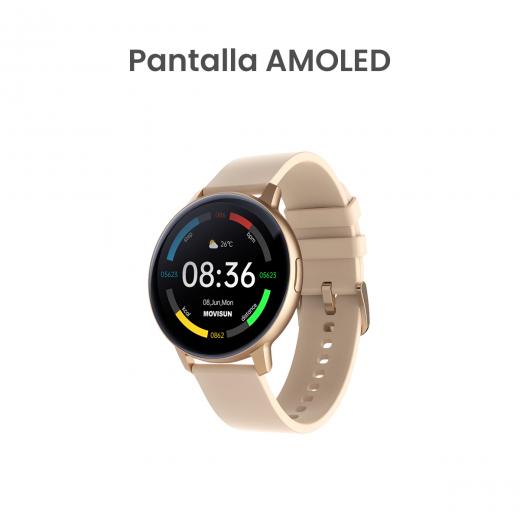 MOVISUN Smartwatch Watch ONE Dorado Rosado – Pantalla AMOLED 1.43 pulgadas, Llamadas Bluetooth, IP67, Ritmo Cardíaco y Más de 20 Funciones