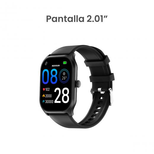 MOVISUN Smartwatch Watch U3 Negro – 2.01 pulgadas TFT, Llamadas Bluetooth, IP67, Ritmo Cardíaco, Deportes, Notificaciones