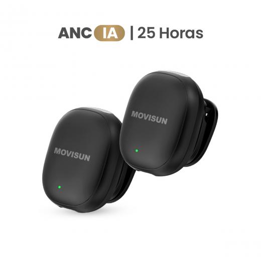 MOVISUN Mi F2 Negro – Micrófono Inalámbrico Dual con Cancelación de Ruido y IA. Compatible con iPhone y Android, Ideal para Streaming, Entrevistas y Podcasts, 25H de Autonomía