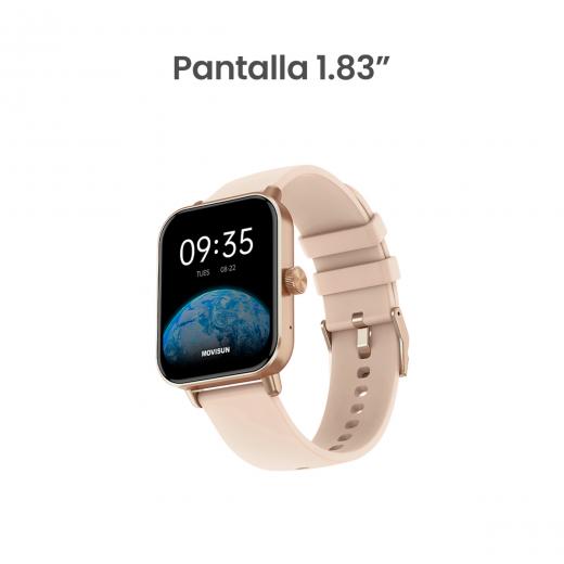 MOVISUN Watch U5 Dorado Rosado – Smartwatch Pantalla 1.83 pulgadas, Llamadas Bluetooth, Micrófono, IP67, Monitor de Salud, Compatible iOS y Android