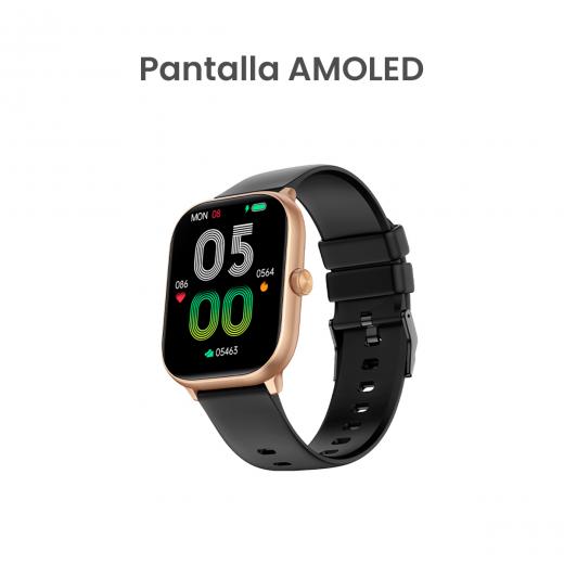 MOVISUN Smartwatch Watch U2 Dorado Negro – Pantalla AMOLED 2.04 pulgadas, Llamadas Bluetooth, Monitor de Salud, IP67, Perilla Interactiva