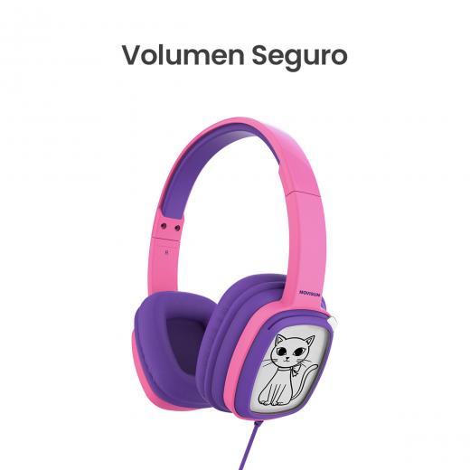 MOVISUN Urban Kids2 Rosado - Audífonos para Niños Personalizables con Tarjetas Coloreables, Volumen Seguro 85 dB, Almohadillas Cómodas, Conector 3.5 mm