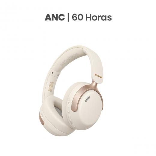 Movisun Urban Buds5 Beige - Audífonos Vincha con ANC, 60H Batería, Bt 6.0, Modo Juego, Jack 3.5