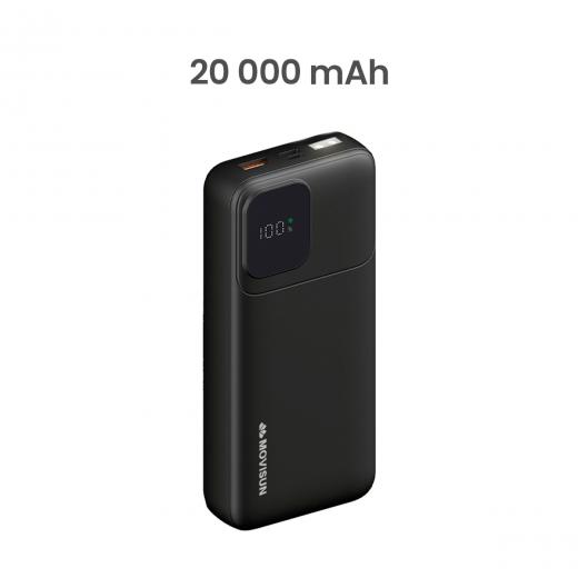MOVISUN Power Bank Rocket X23 20000mAh Negro – Carga Rápida PD y QC hasta 22.5W, Pantalla Digital, Linterna LED, Puerto Tipo C (Entrada/Salida) + USB y Micro USB, Ideal para Celulares, Tablets y Más