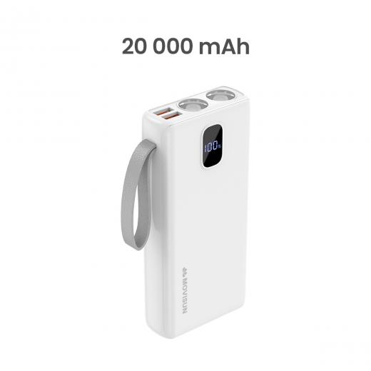 MOVISUN Power Bank Rocket X22 20000mAh Blanco – Carga Rápida PD y QC hasta 22.5W, 3 Salidas Simultáneas, Pantalla Digital LED, Linterna Dual, Ideal para Viajes, Celulares y Más