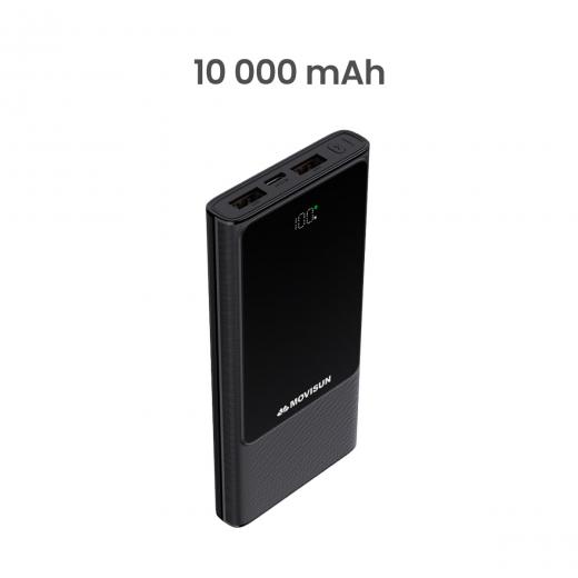 MOVISUN Power Bank Rocket P12 10000mAh Negro – Carga Rápida PD y QC hasta 22.5W, 3 Salidas Simultáneas (USB + Tipo C), Pantalla Digital LED, Compacto y Portátil, Ideal para Viajes y Uso Diario