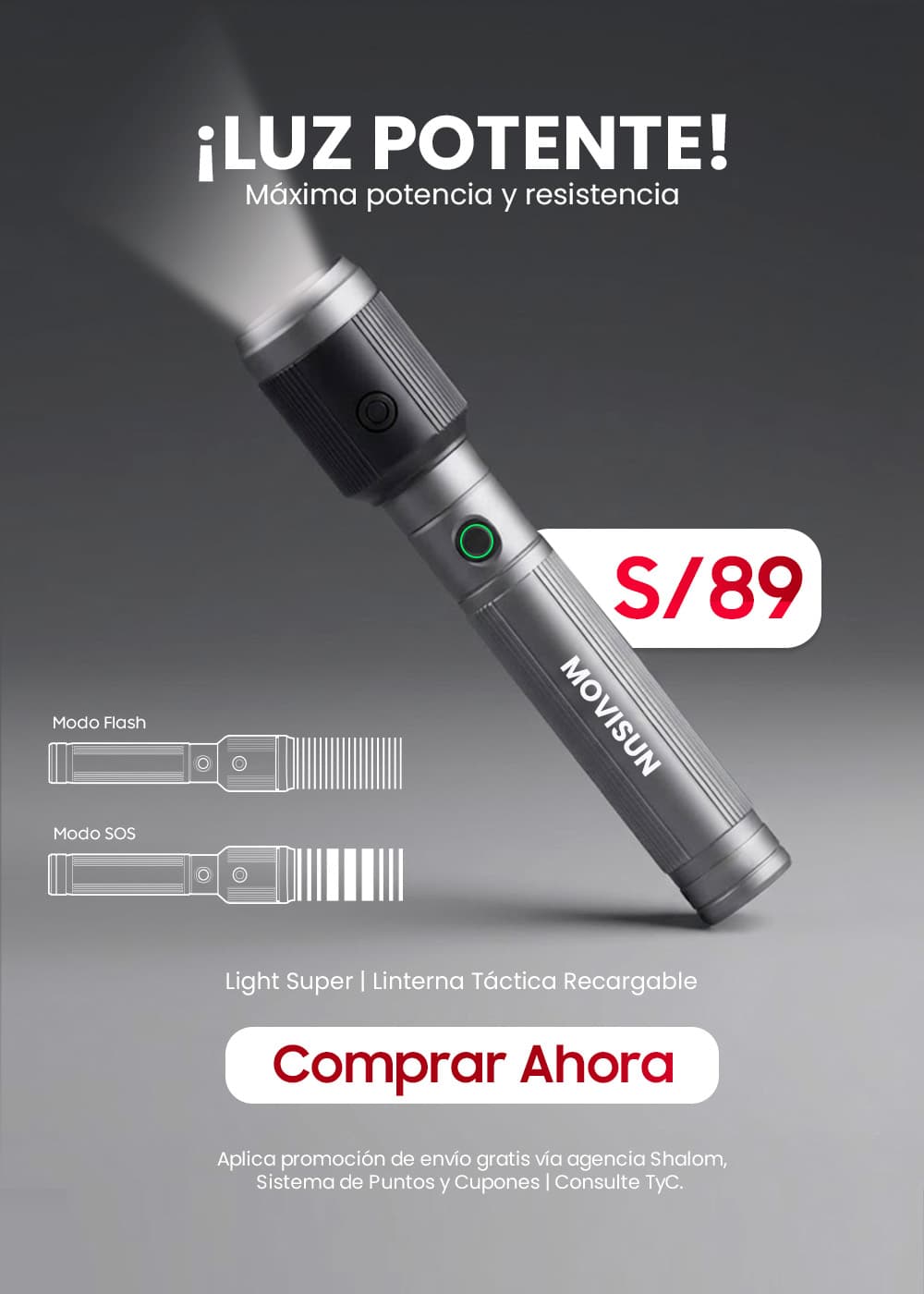 MOVISUN Light Super – Linterna Táctica 650 lm con Zoom Telescópico