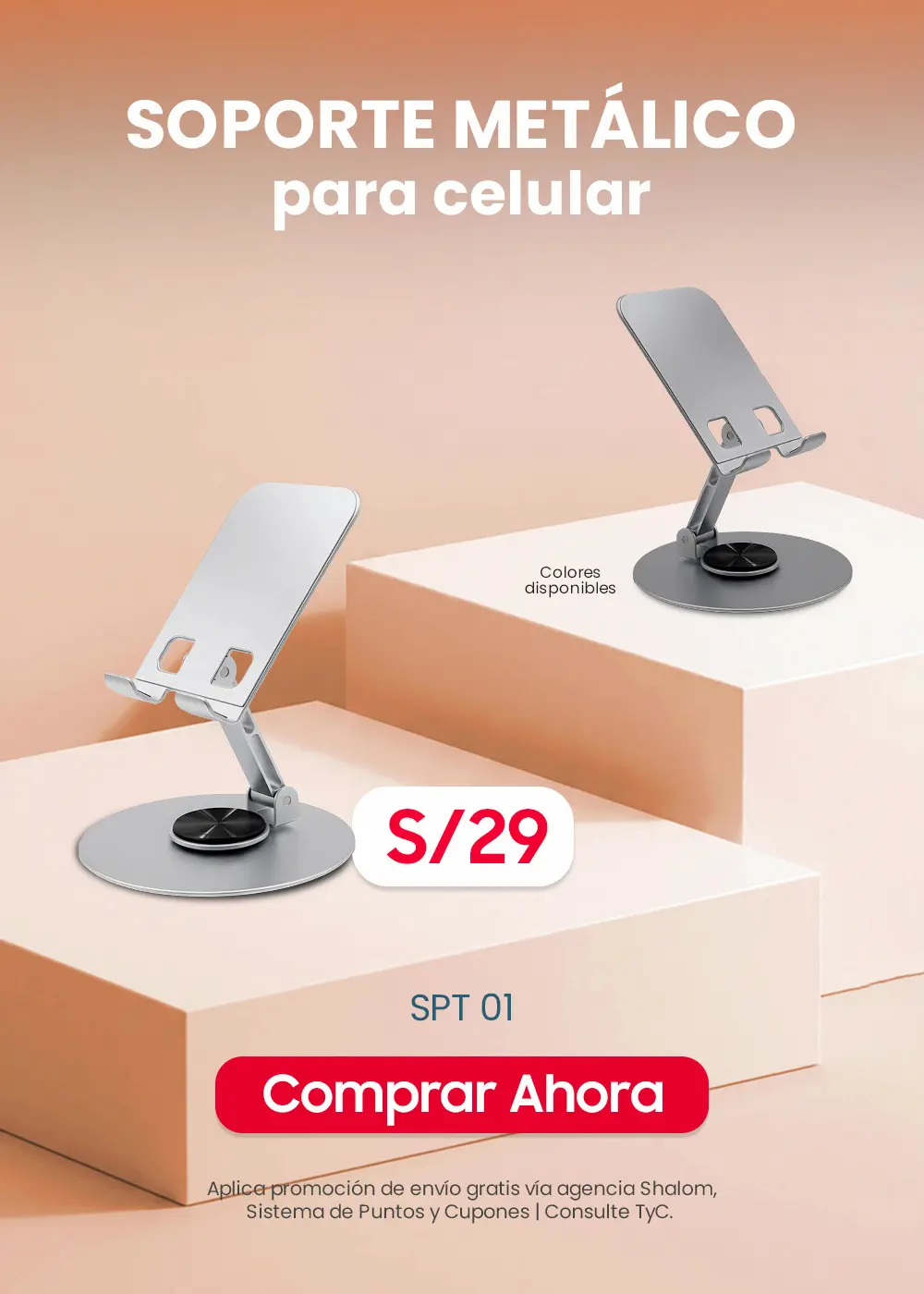 Movisun SPT 01 Plateado - Soporte Metálico Antideslizante para Celular