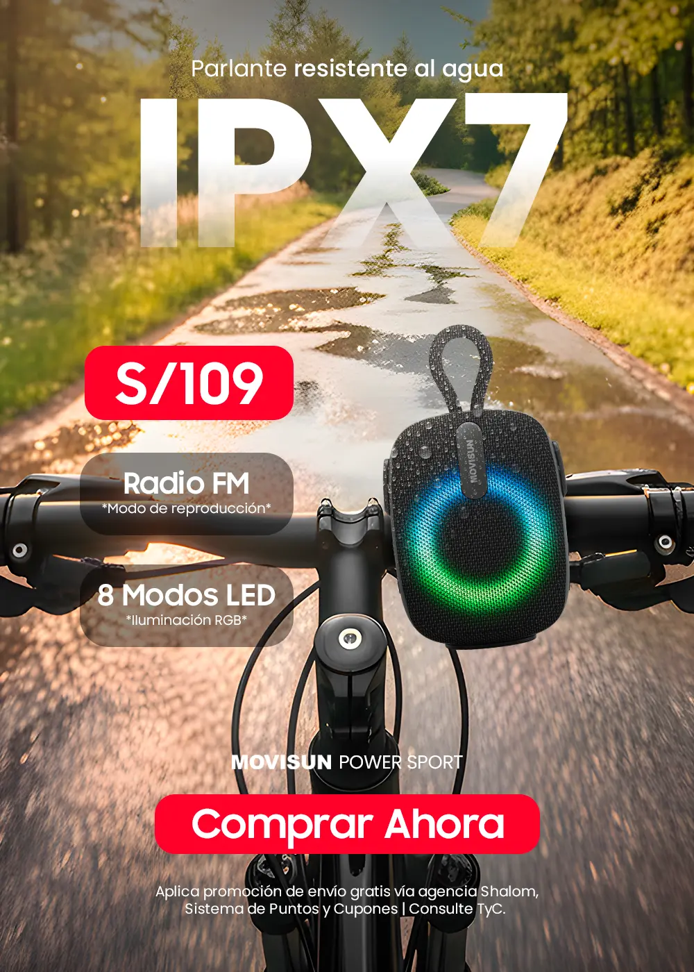 MOVISUN Power Sport – Parlante Bluetooth Inalámbrico para Bicicleta