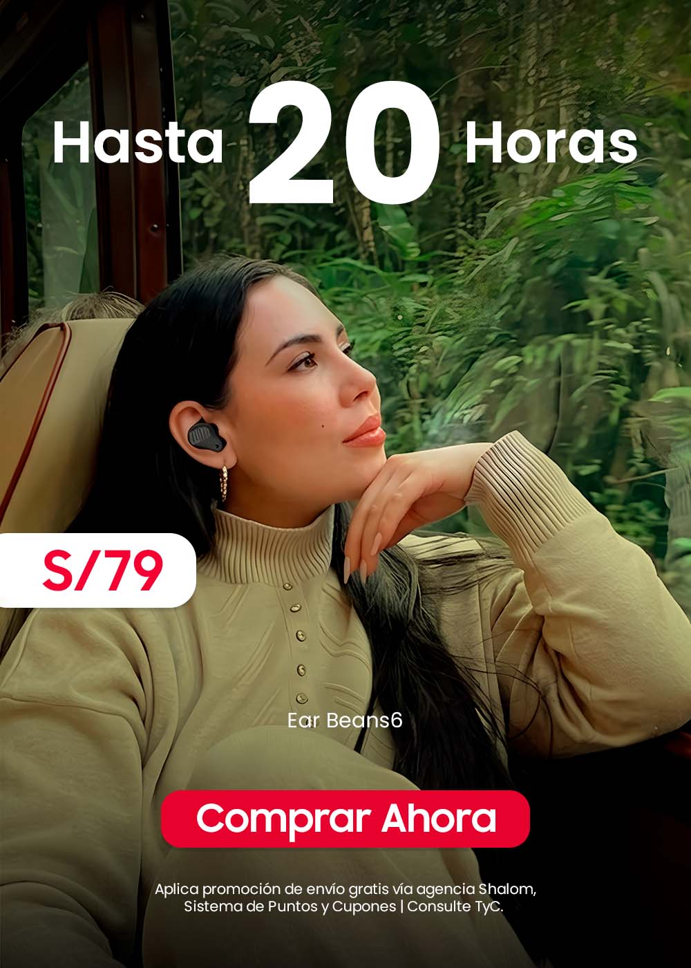 MOVISUN Ear Beans6 Negro - Audífonos Inalámbricos Compactos, Bluetooth 5.3, 20H Duración