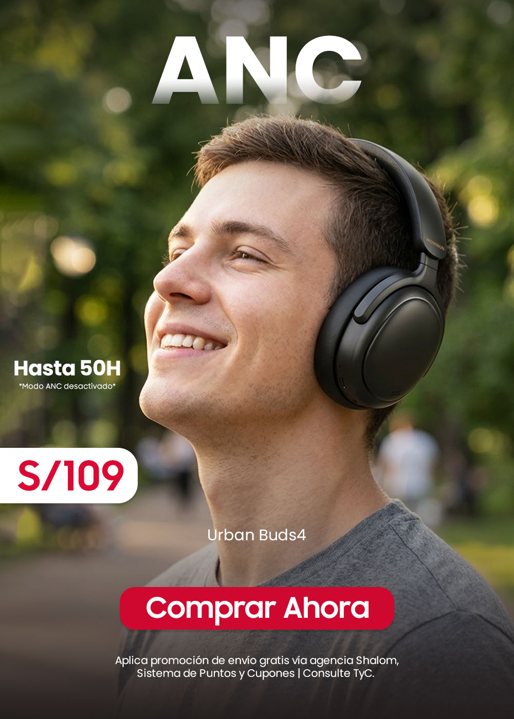 Urban Buds4 - Audífonos Vincha con ANC, 50H de Batería