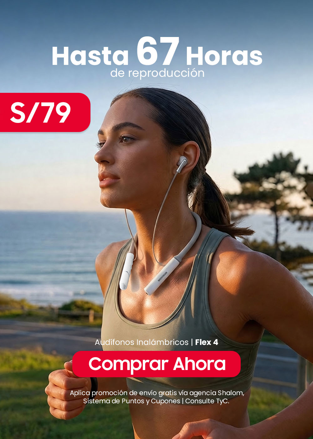 Flex 4 Blanco - Audífonos Inalámbricos Bluetooth, 32H de Batería, Magnético, Doble Conector Macho y Hembra