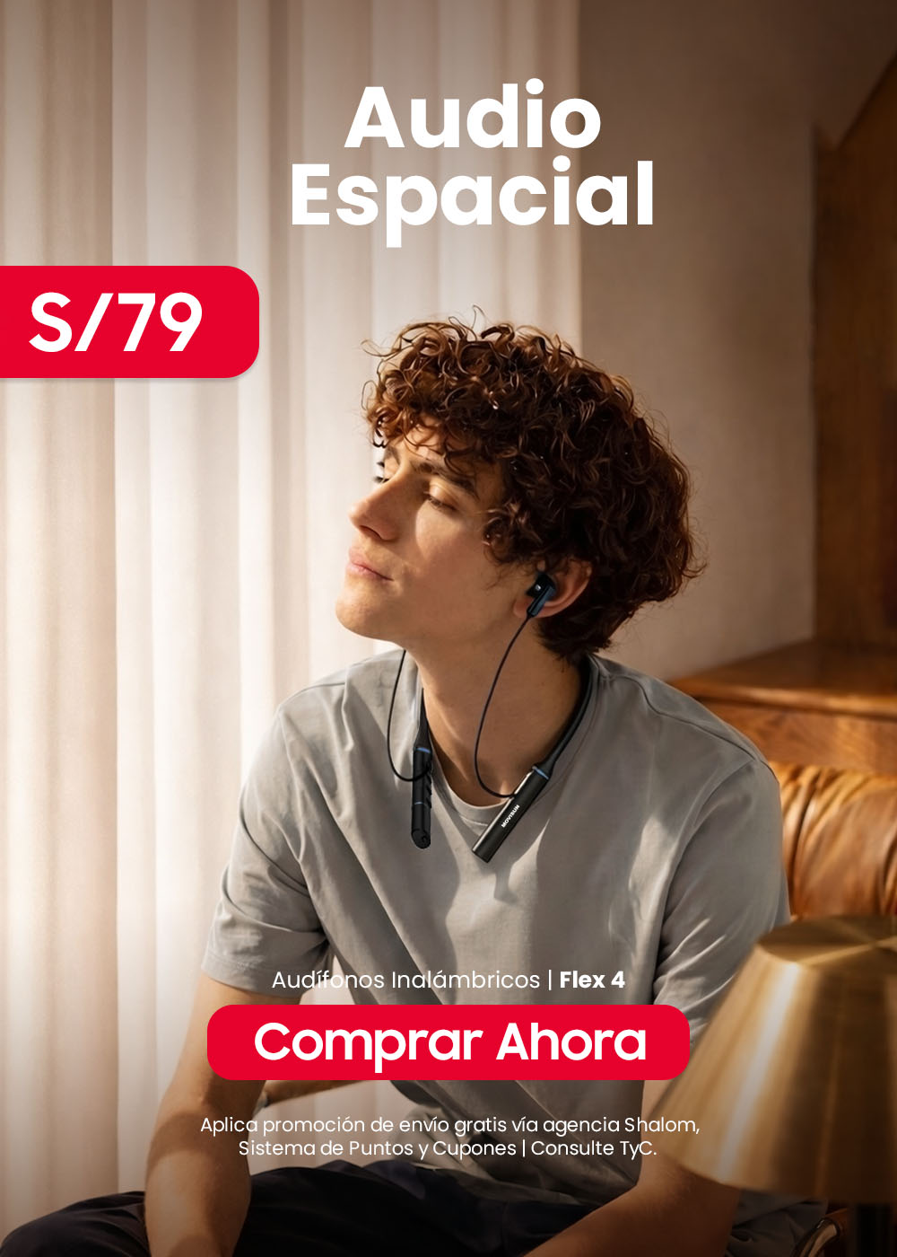 Flex 4 Negro - Audífonos Inalámbricos Bluetooth, 32H de Batería, Magnético, Doble Conector Macho y Hembra