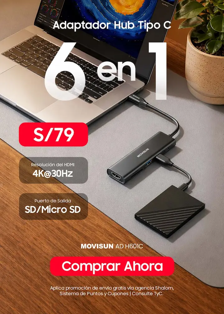 MOVISUN AD H601C - Adaptador Hub Tipo C 6 en 1